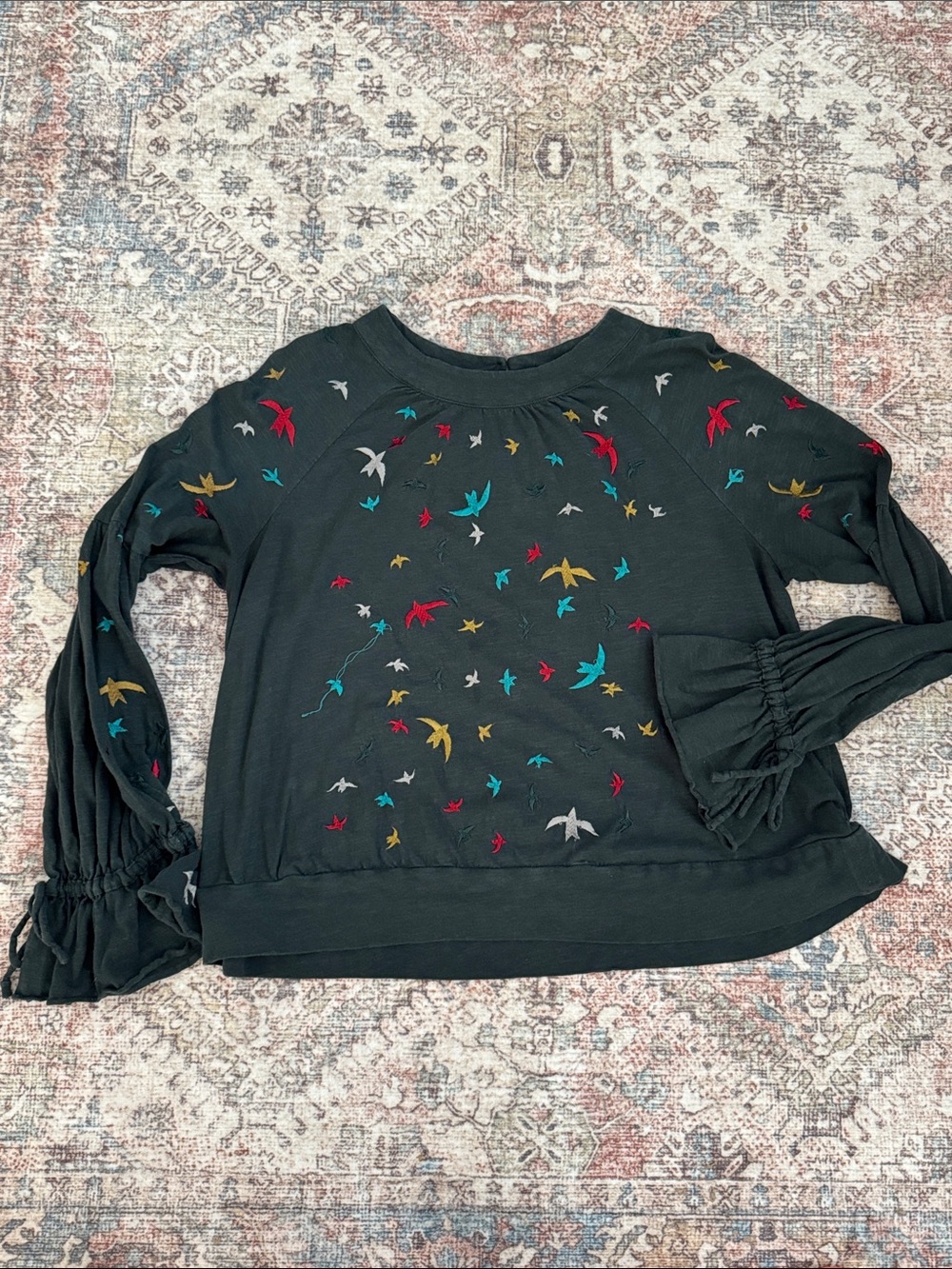 Ranna Gill Dark Green  Egret embroidered Top